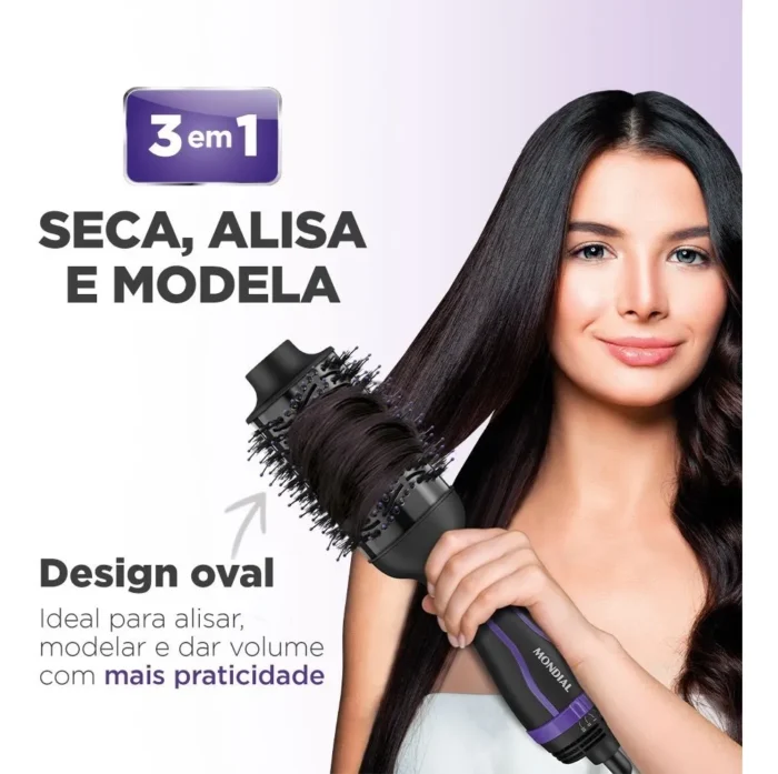Escova Secadora Mondial ES-08 Black Purple – 1200W 3 em 1 110V - Imagem 3