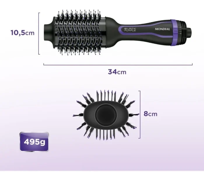Escova Secadora Mondial ES-08 Black Purple – 1200W 3 em 1 110V - Imagem 4