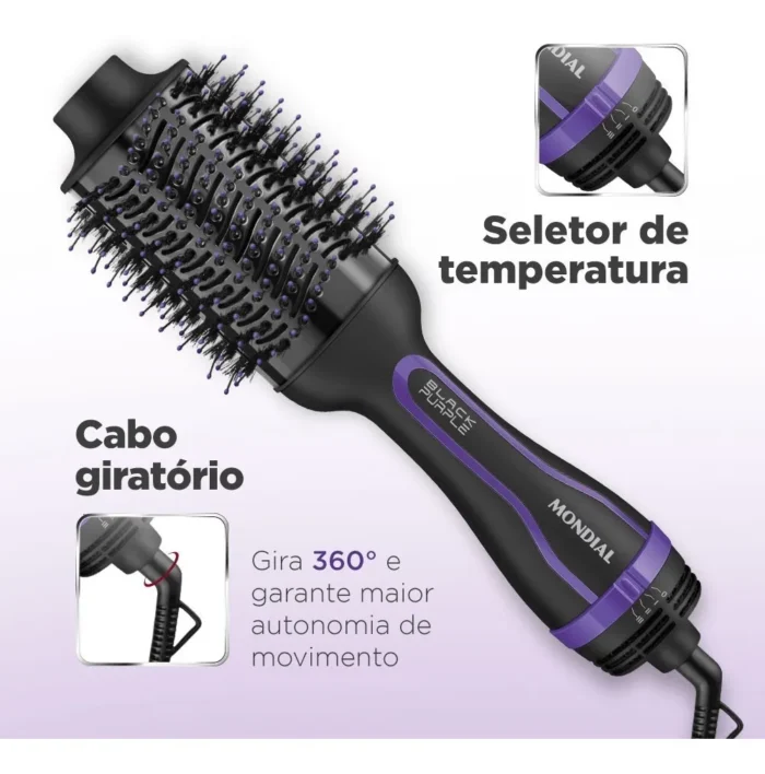Escova Secadora Mondial ES-08 Black Purple – 1200W 3 em 1 110V - Imagem 6