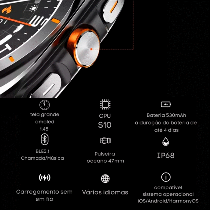 Smartwatch MA27 Ultra AMOLED – NFC, GPS, WhatsApp e IA ChatGPT - Imagem 4